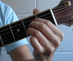 Aコードの押さえ方の見本写真です。