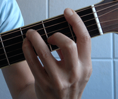 Fコードの押さえ方の見本写真です。